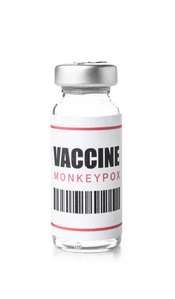 Ampola Vacina Contra Varíola Macaco Sobre Fundo Branco — Fotografia de Stock