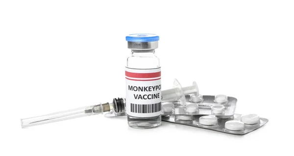 Monkeypox Vaccine Syringe Pills White Background — Stock Photo, Image