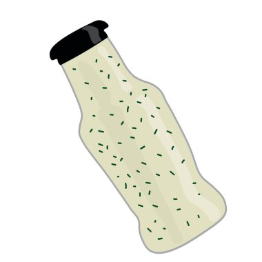 Beyaz arka planda bir şişe lezzetli sos.