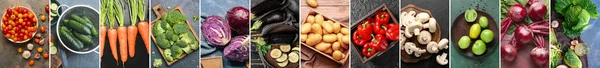 Коллаж Здоровых Свежих Овощей Грибов Темном Фоне Вид Сверху — стоковое фото