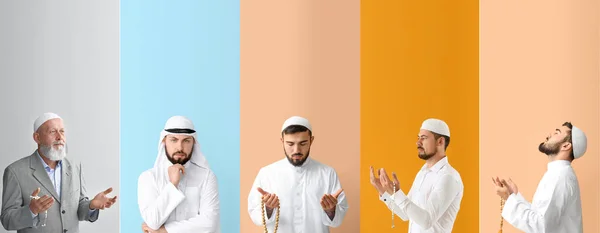 Conjunto Hombres Árabes Sobre Fondo Colorido — Foto de Stock