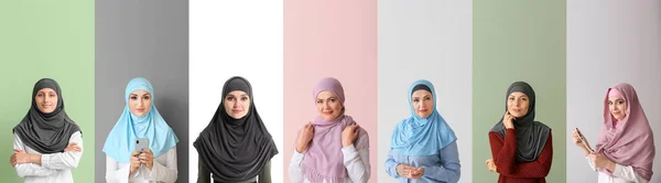 Set Schöner Arabischer Frauen Auf Buntem Hintergrund — Stockfoto