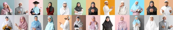 Set Von Verschiedenen Arabischen Menschen Auf Buntem Hintergrund — Stockfoto