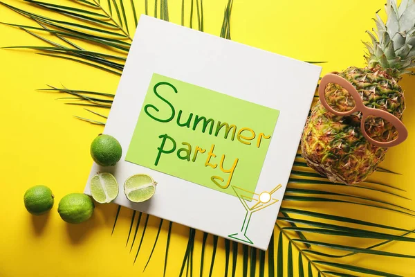 Рекламний Банер Літньої Вечірки Тропічними Фруктами Листям Пальми — стокове фото