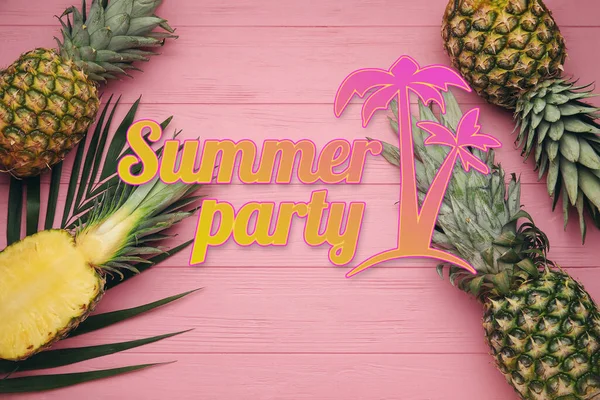 Advertisement Banner Summer Party Sweet Ripe Pineapples — Stockfoto