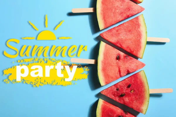 Advertisement Banner Summer Party Slices Ripe Watermelon — Stock Photo, Image