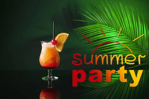 Reklám Banner Nyári Party Pohár Ízletes Tequila Sunrise Koktél — Stock Fotó
