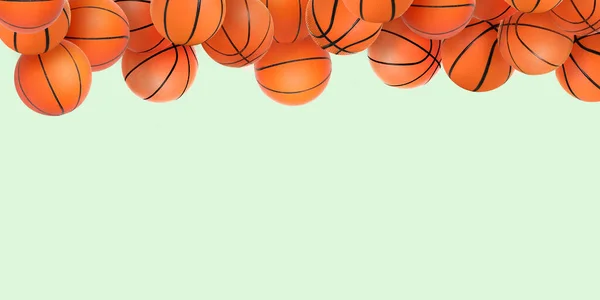 Many basketball balls on light green background with space for text