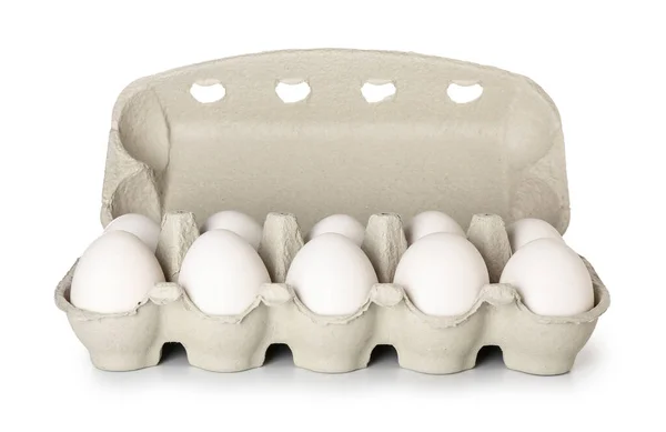 Kartonhouder Met Verse Eieren Witte Achtergrond — Stockfoto