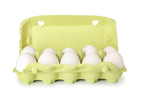 Open Holder Chicken Eggs Isolated White Background — Stockfoto