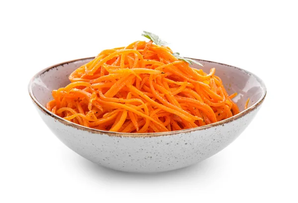 Bowl Tasty Korean Carrot Salad Isolated White Background — Stock Photo, Image