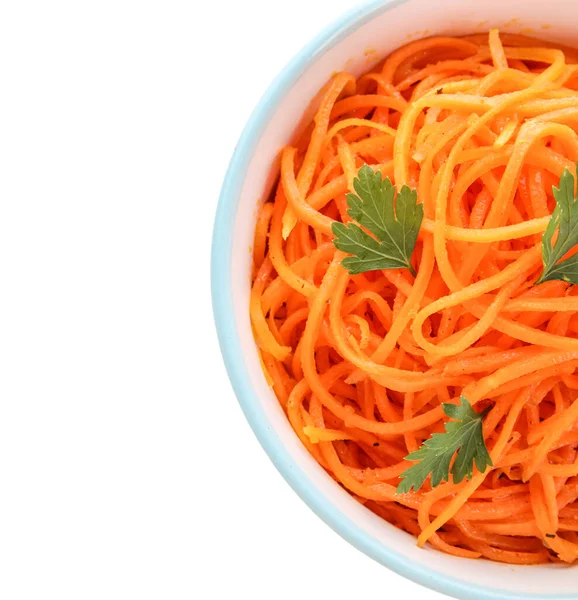 Bowl Tasty Korean Carrot Isolated White Background Closeup — Stock Photo, Image