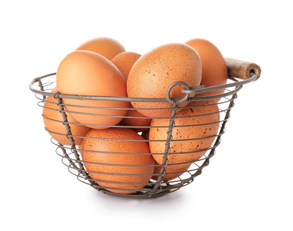 Mand Met Kip Eieren Witte Achtergrond — Stockfoto