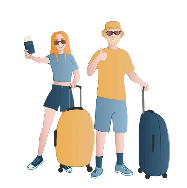Touristen Mit Gepäck Und Dokumenten Auf Weißem Hintergrund — Stockvektor
