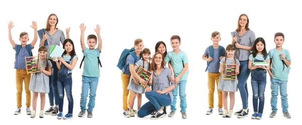 Ensemble Professeur École Élèves Isolés Sur Blanc — Photo