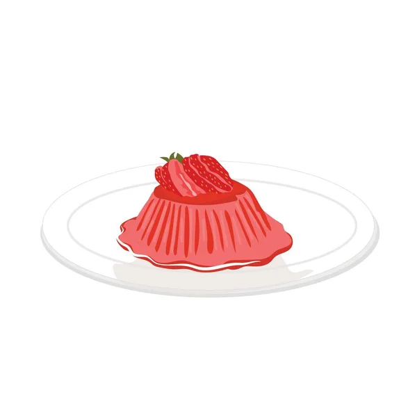 Plate Delicious Strawberry Panna Cotta White Background — Stock vektor