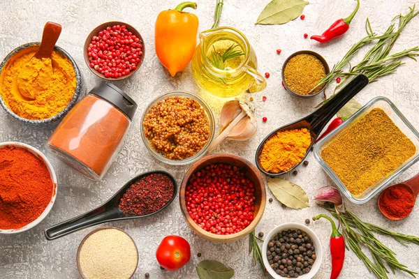 Assortment Aromatic Spices Light Background — Stock Photo, Image