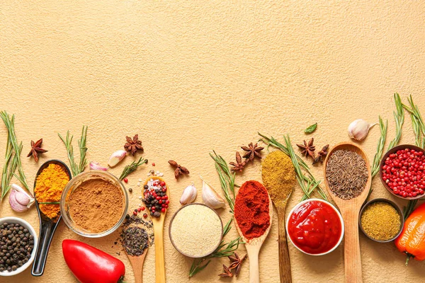 Composition Fresh Aromatic Spices Color Background — Stock Photo, Image