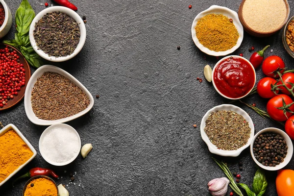 Composition Fresh Aromatic Spices Dark Background — Foto de Stock