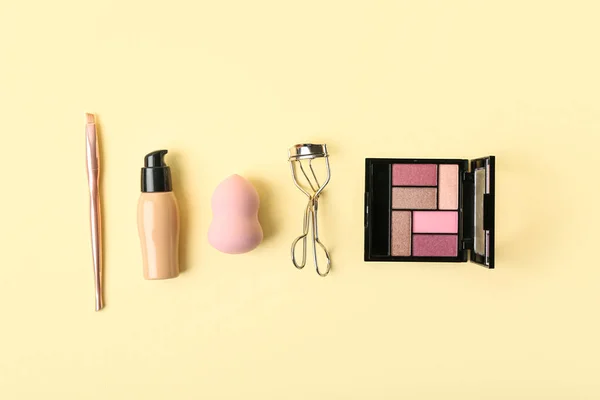 Set Van Cosmetica Make Accessoires Kleur Achtergrond — Stockfoto