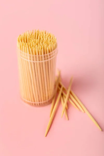 Box Toothpicks Pink Background — Stock Photo, Image