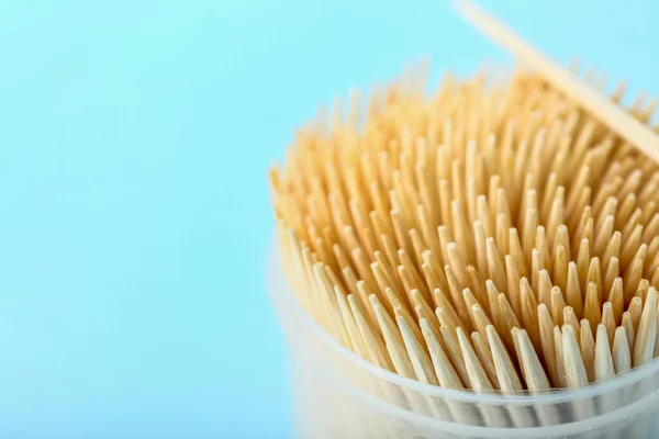 Holder Toothpicks Blue Background Closeup — Foto de Stock