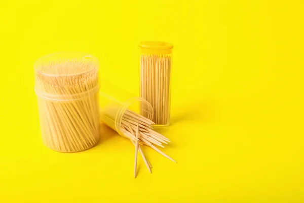 Holders Toothpicks Yellow Background — Stock Photo, Image