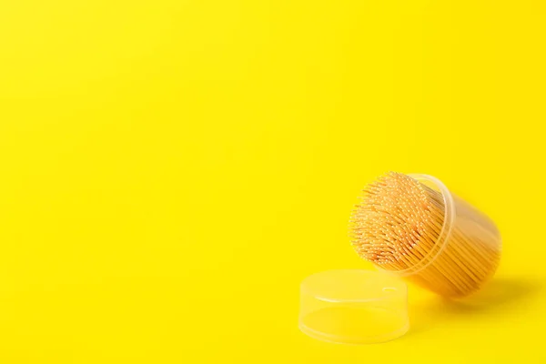Plastic Holder Toothpicks Yellow Background — Stock Photo, Image