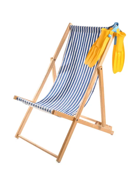 Striped Deck Chair Paddles White Background — 스톡 사진