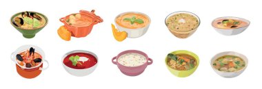 Beyaz arka planda geleneksel çorba takımları