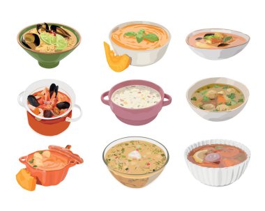 Beyaz arka planda geleneksel çorba takımları