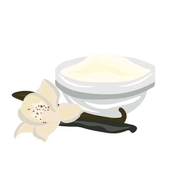 Bowl Tasty Vanilla Pudding White Background — ストックベクタ