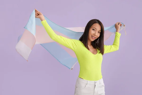 Young Asian Woman Transgender Flag Lilac Background — ストック写真