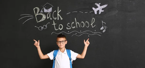 Cute Boy Blackboard Text Back School — Stock Photo, Image