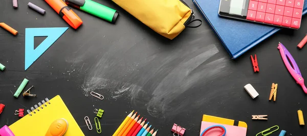 Frame Made School Stationery Blackboard Top View — Stock Photo, Image