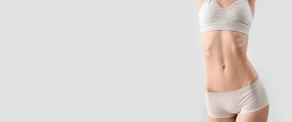 Slim Young Woman Underwear Light Background Space Text — Fotografia de Stock