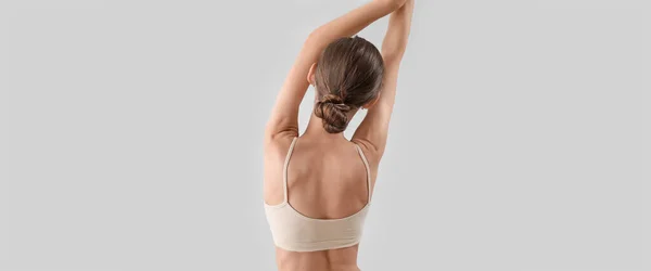 Slim Young Woman Underwear Light Background Back View — Fotografia de Stock