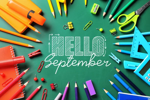 Frame Made School Stationery Text Hello September Blackboard — Photo