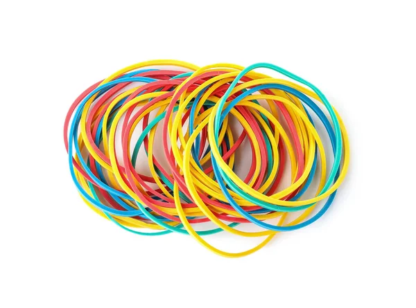 Heap Colorful Rubber Bands White Background — Photo