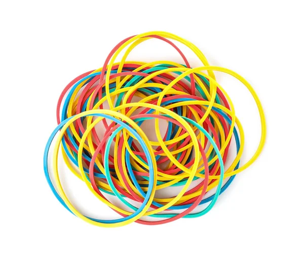 Heap Colorful Rubber Bands White Background — Photo