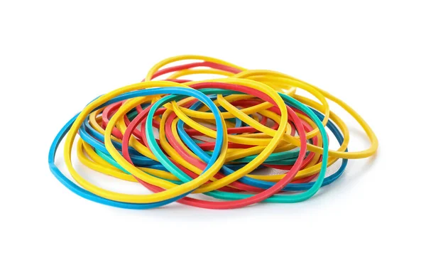 Heap Colorful Rubber Bands White Background — Stock Fotó