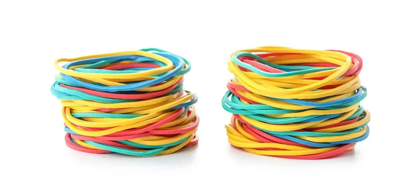 Stacks Colorful Rubber Bands Isolated White Background — Photo