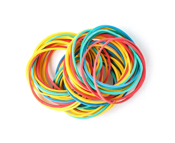 Many Colorful Rubber Bands White Background — 스톡 사진