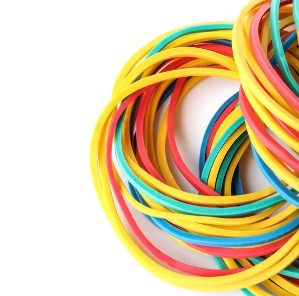 Many Colorful Rubber Bands White Background Closeup — Stock Photo, Image