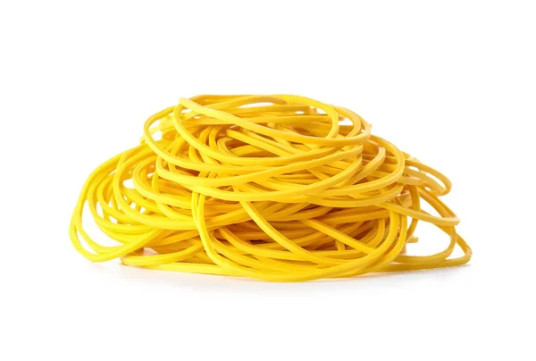 Heap Yellow Rubber Bands White Background — Stock Photo, Image