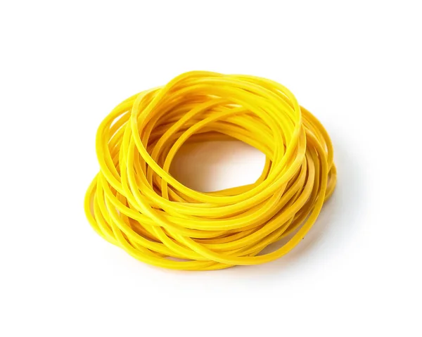 Many Yellow Rubber Bands White Background — 스톡 사진