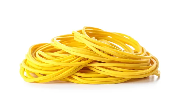 Heap Yellow Rubber Bands Isolated White Background — Fotografia de Stock