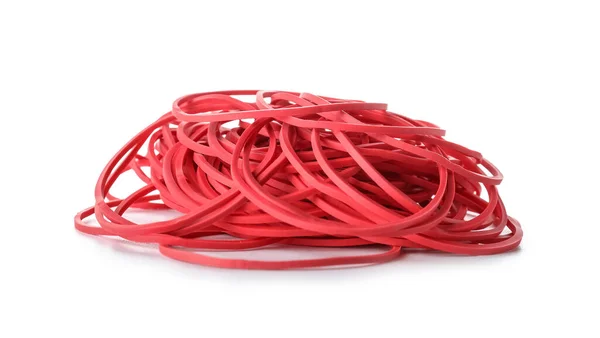 Heap Red Rubber Bands White Background — Stock Photo, Image