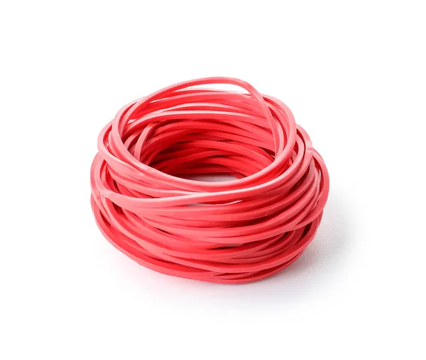 Stack Red Rubber Bands Isolated White Background — Photo