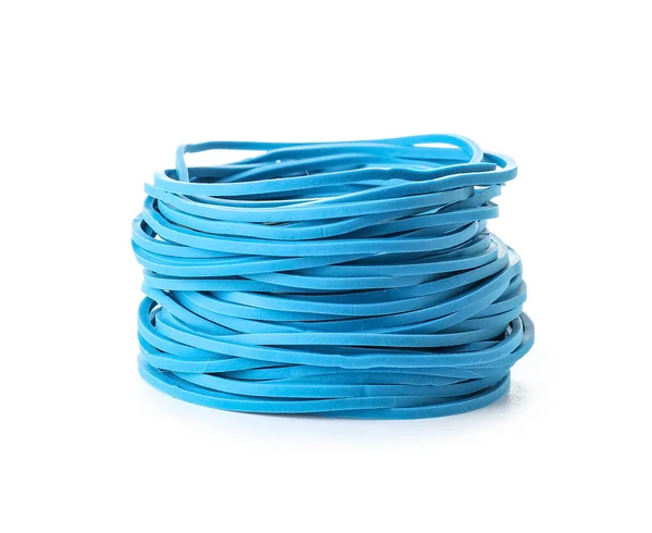 Stack Blue Rubber Bands Isolated White Background — 스톡 사진